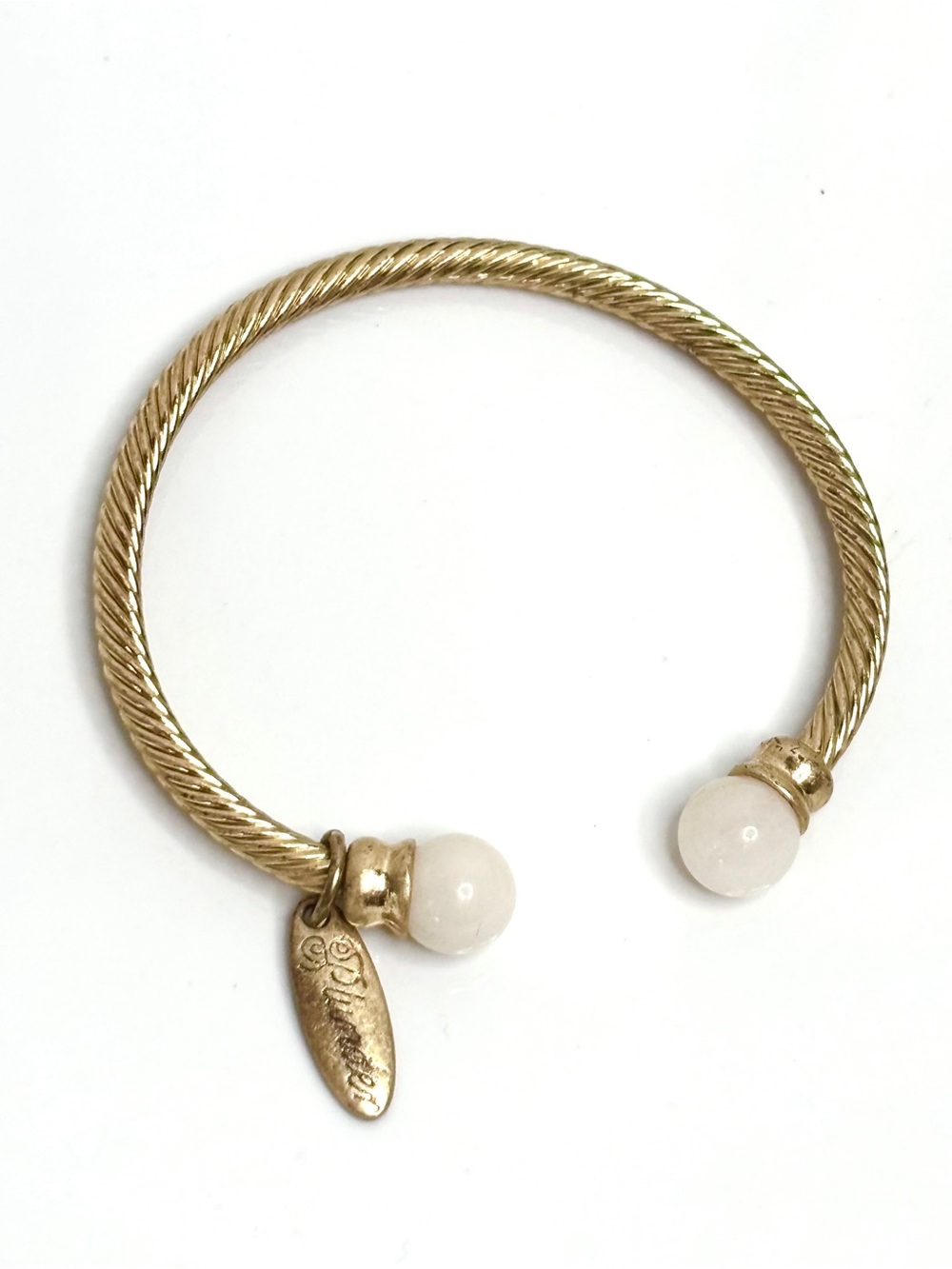 Plunder Gold Toned Twisted Cable Cuff Bracelet Faux Pearls